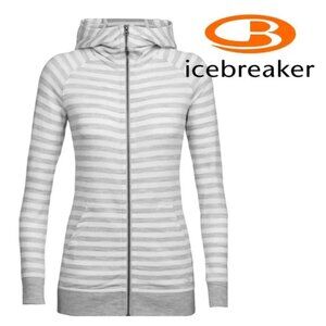 ICEBREAKER Zip Hood Sweater S - grey/white stripes